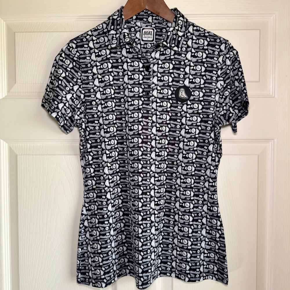 Boat Monkey Ghostmail Performance Polo Shirt Womens M Black White Golf Athletic